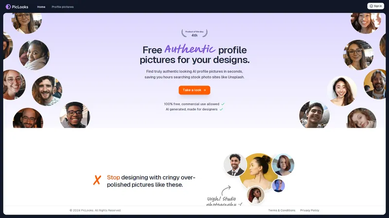 PicLooks - Fotos de perfil auténticas generadas por IA, 100% gratis.