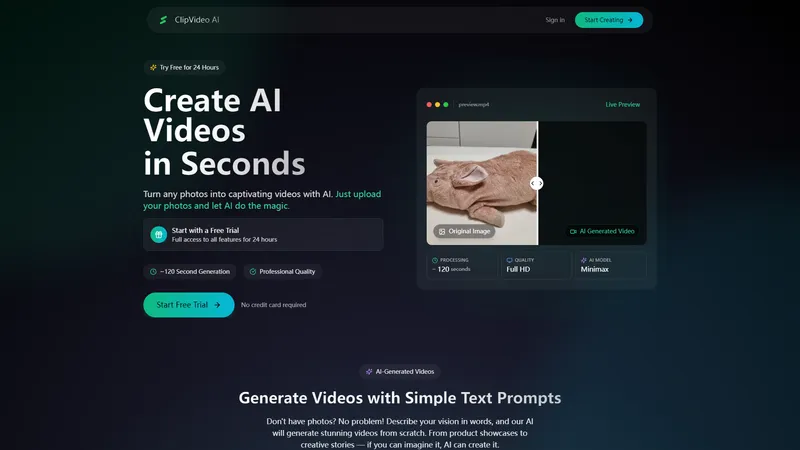 ClipVideo AI - 快速AI視頻生成器 | 免費試用