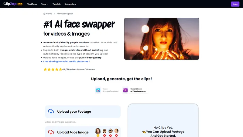 ClipZap.AI - Công cụ AI hoán đổi khuôn mặt nhanh nhất cho ảnh và video