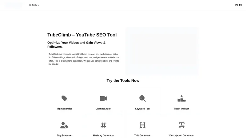Tubeclimb - YouTube SEO 도구로 더 많은 조회수와 팔로워를 얻으세요.