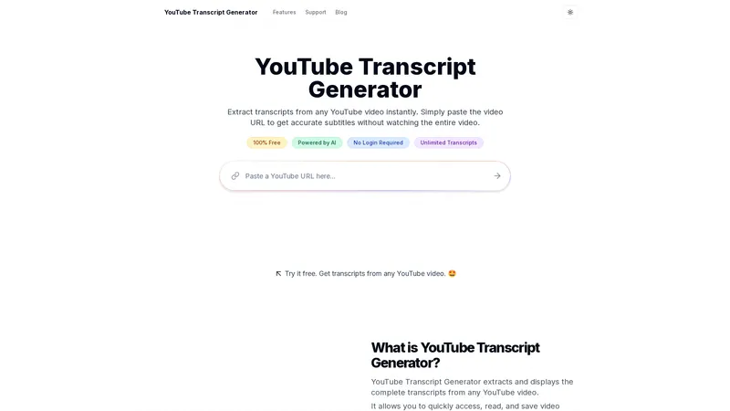 YouTube Transcript Generator - Générez des transcriptions YouTube instantanément
