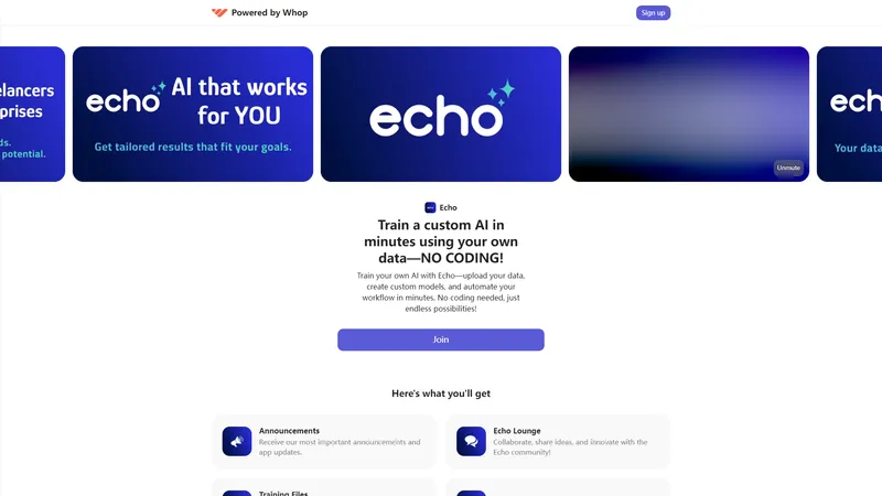 Echo | Whop - 나만의 AI를 코딩 없이 몇 분 만에 훈련하세요!