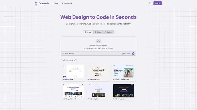 CopyWeb - Conception Web en Code en Secondes