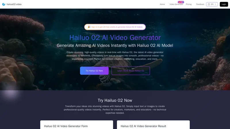 Hailuo 02 AI Video Generator Online - Gere vídeos incríveis com IA de forma simples e eficiente