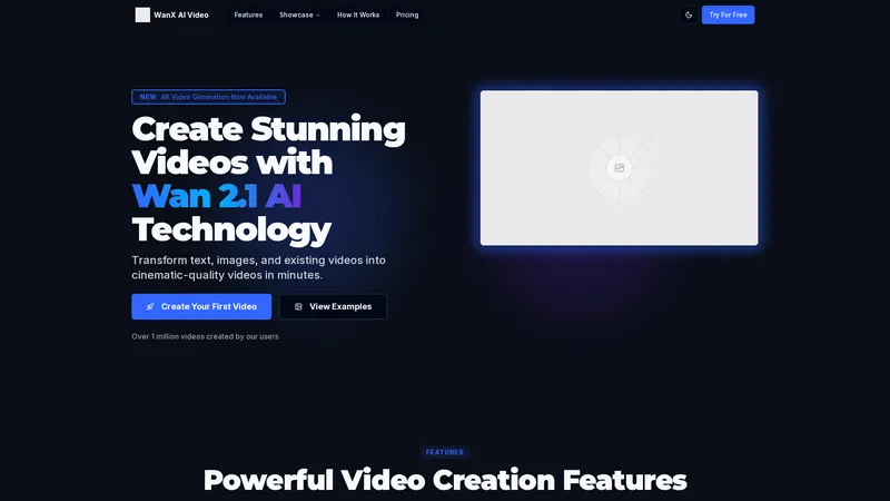 WanX AI Video - Create Stunning Videos with Wan 2.1 AI Technology