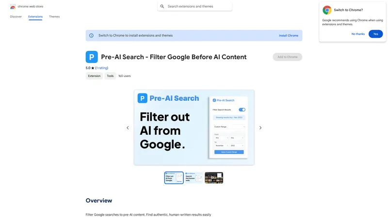 Pre-AI Search - Filter Google Before AI Content - Filtra i risultati di Google per contenuti pre-AI, semplice e intuitivo