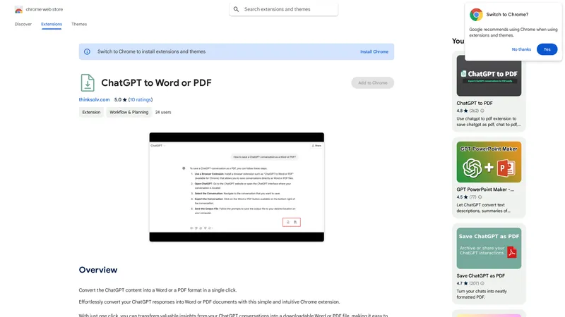 ChatGPT to Word or PDF - Effortlessly convert ChatGPT content to Word or PDF