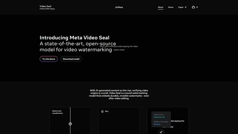 Meta FAIR AI Demos - Open-source video watermarking for content verification