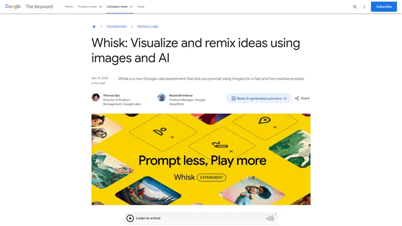 Whisk - 画像とAIでアイデアを視覚化し、リミックスする