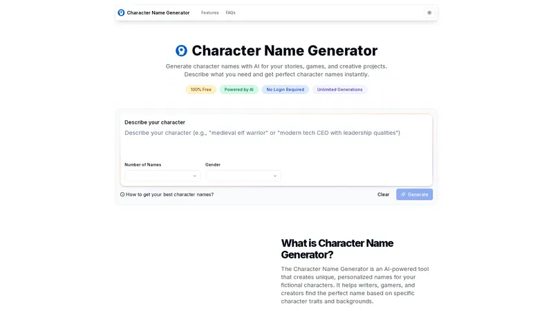 Character Name Generator - Einfach, effizient, kostenlos – perfekte Charakternamen