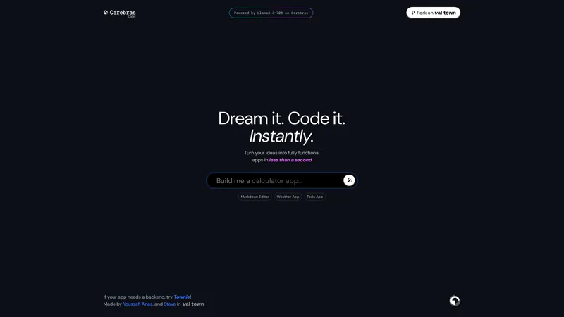 CerebrasCoder - Trasforma le tue idee in app funzionali in un istante.