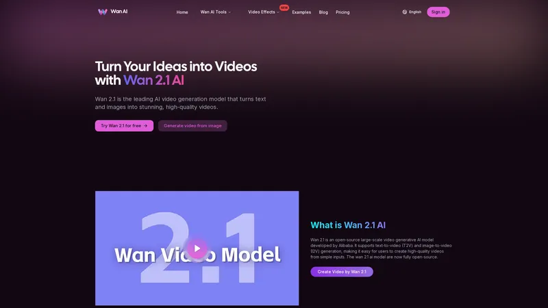 Wan AI - विचारों को वीडियो में बदलें, वान 2.1 AI के साथ
